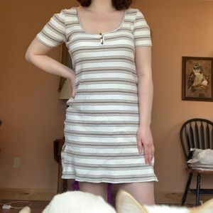 Brown and white striped casual dress